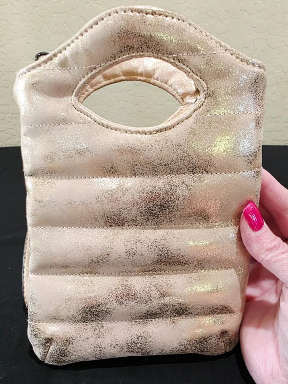 NWT Mini Florent Pink Champagne Puffer Crossbody Bag Purse Chain Strap